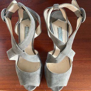 Prada Grey Suede Crisscross Platforms